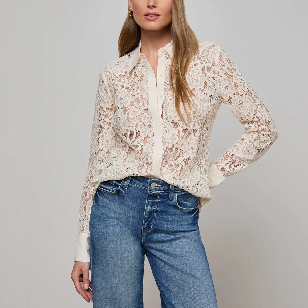 L'AGENCE Anita Floral Lace Button-Front Blouse